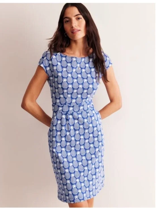 Boden Florrie Jersey Dress in Blue and White - Picture 2 of 8